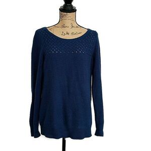 💥5/$25 Loft Womens sz M Sweater Blue Knit Long Sleeve Scoop Neck Pullover